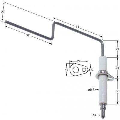 Electrod de aprindere ø 9,5 mm, flansa 24 x 17 mm - 100739