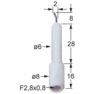 Electrod de aprindere ø 6 / 8 mm, lungime 44 + 8 mm - 100768