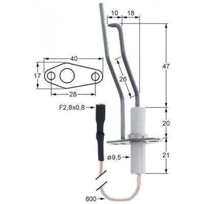 Electrod cu masa ø 9,5 mm, cu cablu 800 mm - 100769