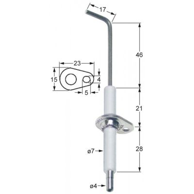 Electrod de aprindere ø 7 mm, flansa 23 x 15 mm, conector ø 4 mm - 100796