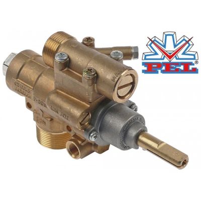 Robinet de gaz PEL23S/O, intrare M28x1,5 mm, iesire M24x1,5 mm, racord termocupla M9x1 mm, ax 10x8 mm, L ax 35 mm - 101091
