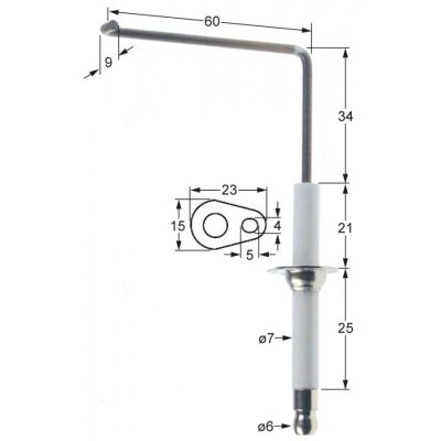 Electrod de aprindere, lungime flansa 23mm, latime flansa 15mm, D1 ø 7mm, L1 - 34mm, L2 - 60mm, L3 - 9mm - Cod 101790