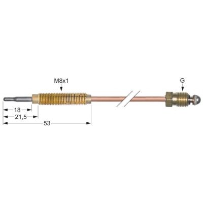 Termocupla L 750 mm, filet cap M8x1, racord M10x1 - 102079