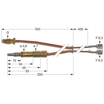 Termocupla intrerupta L 500 mm, cap ø 4,8 mm, filet racord M9x1, cablu 400 mm - 102115