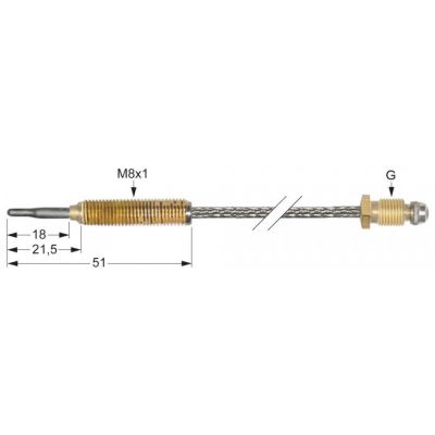 Termocupla flexibila L 600 mm, filet cap M8x1, racord M8x1 - 102411