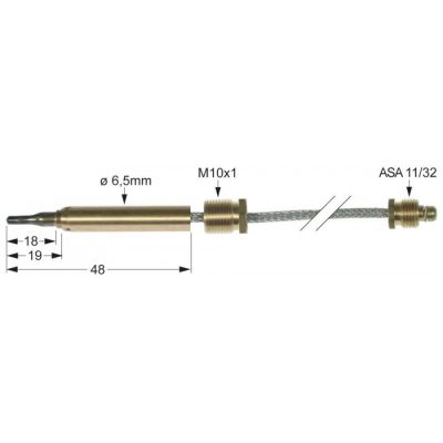 Termocupla flexibila, L 600 mm, racord filet M10x1 mm, cap ø 6,5 mm, racord filet ASA 11/32 - 102425