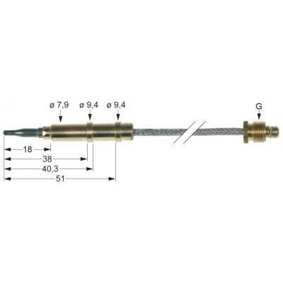 Termocupla flexibila, L 1200 mm, cap ø 9.4 mm, racord ASA 11/32 - 102431