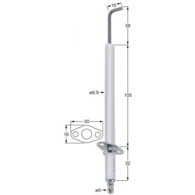 ignition electrode flange length 30mm flange width 16mm D1 ø 9,5mm L1 38mm L2 16mm