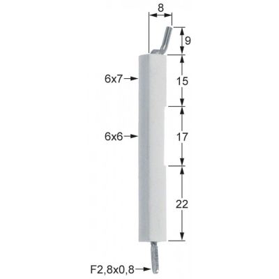 Electrod de aprindere ø 6 x 7 mm, conexiune papuc mic 2,8 x 0,8 mm - 102903