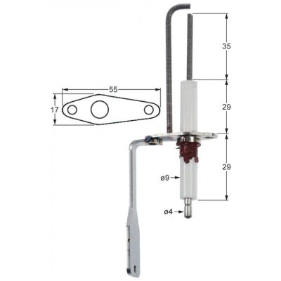 Electrod aprindere ø 9 mm, flansa 55 x 17 mm, Retigo - 103191