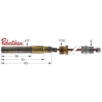 Termopila - generator termoelectric ROBERTSHAW 250-750 mV, ø 9x38 mm, fir L 1525 mm, racord 3/8" - 103240
