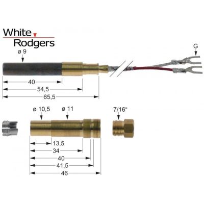 Termopila WHITE RODGERS, 250-750 mV, bulb ø 9 x 40 mm, cablu 915 mm, racord 7/16" - 103243