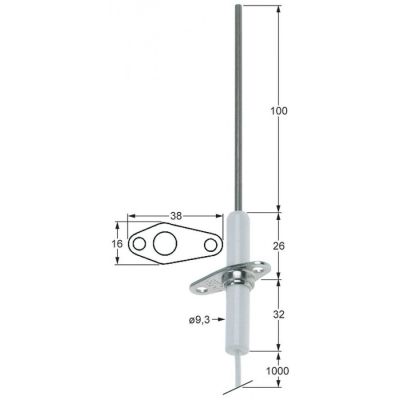 ignition electrode flange length 38 mm flange width 16 mm D1 ø 9,3 mm L1 100 mm BL1 26 mm