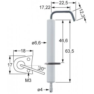 ignition electrode flange length 18mm flange width 17mm D1 ø 7mm D2 ø 7,5mm L1 5,5mm