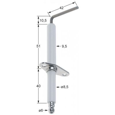 ignition electrode flange length 38mm flange width 17mm D1 ø 9,5mm D2 ø 8,5mm L1 10,5mm