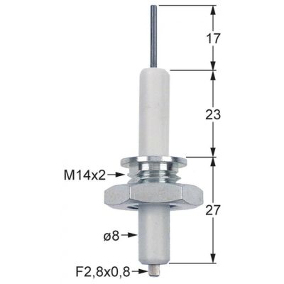 ignition electrode D1 ø 8mm L1 17mm BL1 23mm BL2 25mm connection male faston 2,8mm M14x2