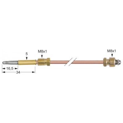 termocupla racord robinet de gaz M8x1 L 700mm fișă feminină ø5,0mm