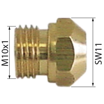 Duza gaz orificiu ø 1 mm, filet M10x1, hexagon 11 mm - 109116
