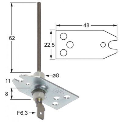monitoring electrode flange length 48mm D1 ø 8mm flange width 22,5mm L1 62mm BL1 11mm BL2 8mm