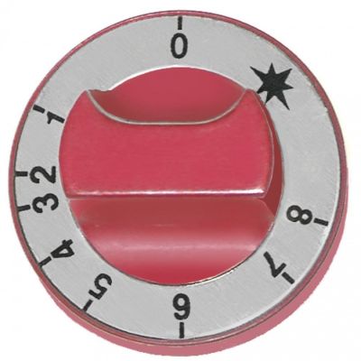 Buton robinet gaz MBM cu gradatii 1-8, ø 65 mm, ax ø 8x6,5 mm, tesitura jos, rosu - 110040