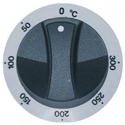 knob thermostat t.max. 300°C ø 77mm shaft ø 6x4,6mm shaft flat upper silver