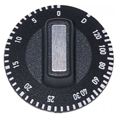 knob time 120min + permanent ON ø 50mm shaft ø 6x4,6mm shaft flat upper black