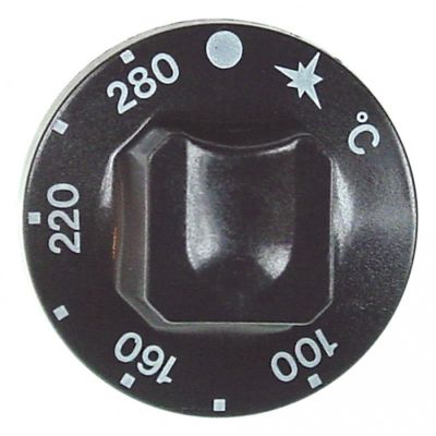 knob gas thermostat t.max. 280°C ø 55mm shaft ø 8x6,5mm shaft flat upper black