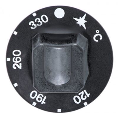 knob gas thermostat t.max. 330°C ø 55mm shaft ø 8x6,5mm shaft flat upper black