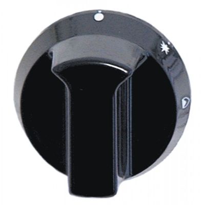 knob gas tap with ignition flame ø 52mm shaft ø 8x6,5mm shaft flat left black