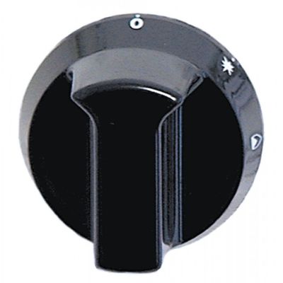 knob gas tap with ignition flame ø 52mm shaft ø 10x8mm shaft flat left black