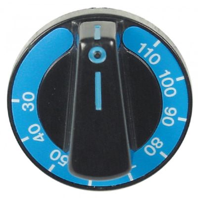 knob thermostat t.max. 110°C ø 60mm shaft ø 6x4,6mm shaft flat bottom black