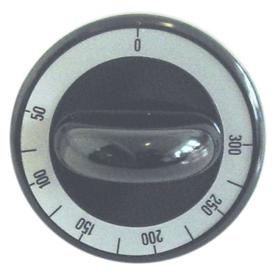Buton pentru termostat t.max. 300°C, ø 62 mm, ax ø 6x4,6 mm, tesitura ax sus - 110685