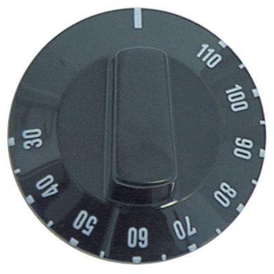 knob thermostat t.max. 110°C 30-110°C ø 49mm shaft ø 6x4,6mm shaft flat upper black