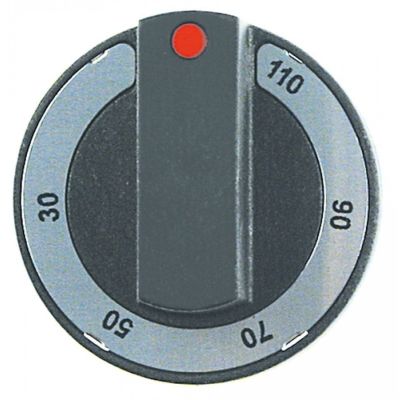 knob thermostat t.max. 110°C ø 65mm shaft ø 6x4,6mm shaft flat upper black