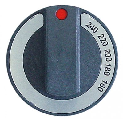 knob thermostat t.max. 240°C ø 65mm shaft ø 6x4,6mm shaft flat upper black