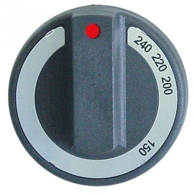 knob thermostat t.max. 240°C ø 77mm shaft ø 6x4,6mm shaft flat upper black