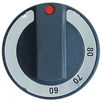 knob thermostat t.max. 80°C ø 65mm shaft ø 6x4,6mm shaft flat bottom black temperature range 60-80°C