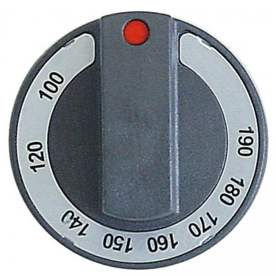 knob thermostat t.max. 190°C ø 65mm shaft ø 6x4,6mm shaft flat upper black