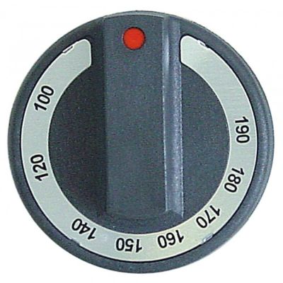 knob thermostat t.max. 190°C ø 77mm shaft ø 6x4,6mm shaft flat upper black