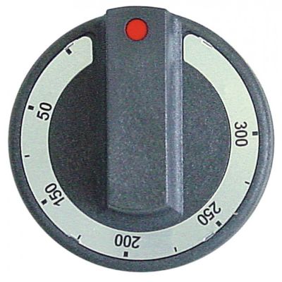 knob thermostat t.max. 300°C ø 77mm shaft ø 6x4,6mm shaft flat upper black