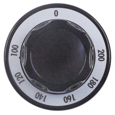 knob thermostat 100-200°C ø 70mm shaft ø 6x4,6mm shaft flat right black