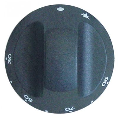 knob gas thermostat t.max. 90°C ø 67mm shaft ø 8 x 6mm shaft flat upper black