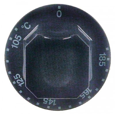 knob thermostat t.max. 185°C temperature range 105-185°C ø 70mm shaft ø 6x4,6mm