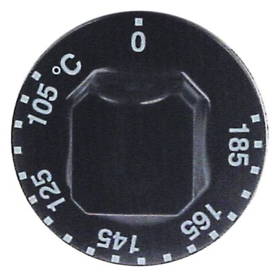 knob thermostat t.max. 185°C temperature range 105-185°C ø 55mm shaft ø 6x4,6mm