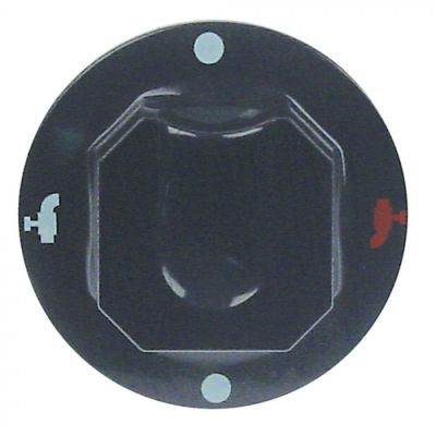 knob water hot/cold ø 70mm shaft ø 6x4,6mm shaft flat upper black