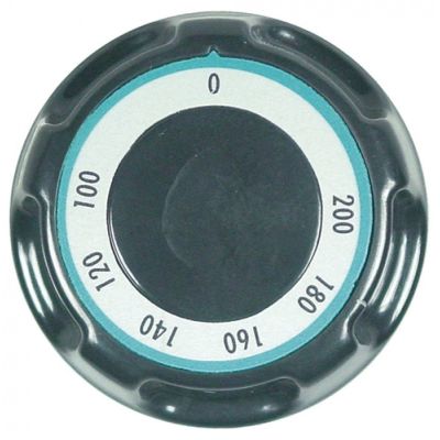 knob thermostat t.max. 200°C ø 70mm shaft ø 6x4,6mm shaft flat right black