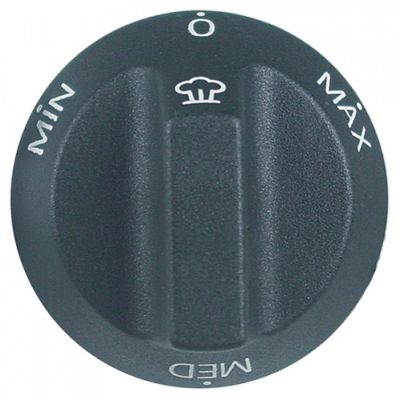 knob MIN/MED/MAX ø 55mm shaft ø 6x4,6mm shaft flat right with extended shaft black