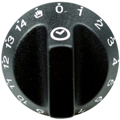 knob time 14h ø 55mm shaft ø 6x4,6mm shaft flat bottom with extended shaft black