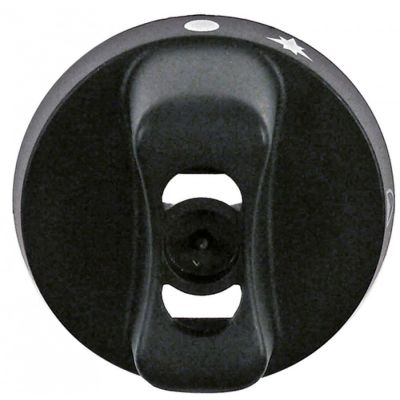 knob gas tap with ignition flame ø 45mm shaft ø 6x4,6mm shaft flat bottom black