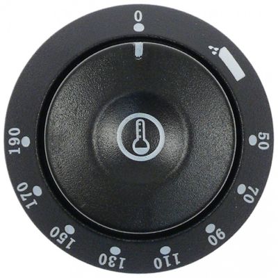 Buton pentru termostat friteuza 50-190°C, ø 58 mm, ax ø 6x4,6 mm, tesitura jos - 112618